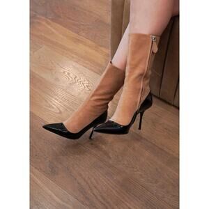 39 Alaïa Black Suede & Patent Leather Pump Booties